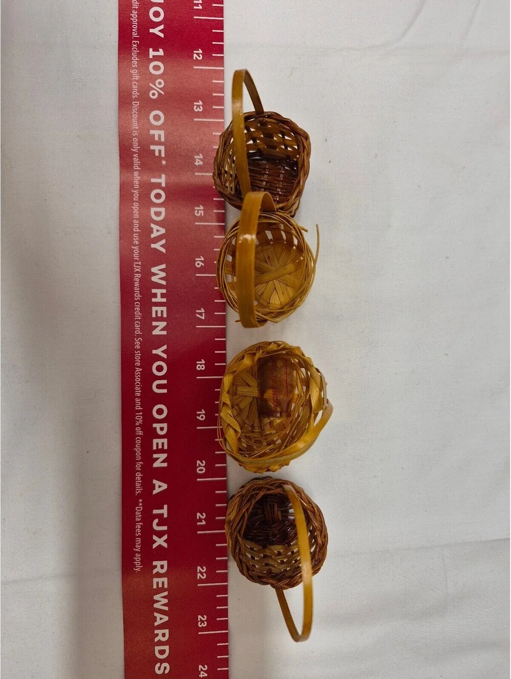 Set of 4 Miniature Woven Bamboo Baskets with Handles, Approx 3-4 Inches Tall J63